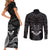 FSM Chuuk States Couples Matching Short Sleeve Bodycon Dress and Long Sleeve Button Shirts Micronesia Vintage Polynesian Tribal Black Version LT9 - Polynesian Pride