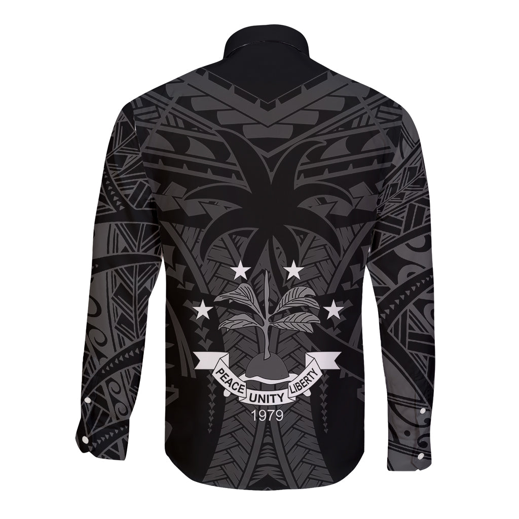FSM Chuuk States Long Sleeve Button Shirt Micronesia Vintage Polynesian Tribal Black Version LT9 - Polynesian Pride