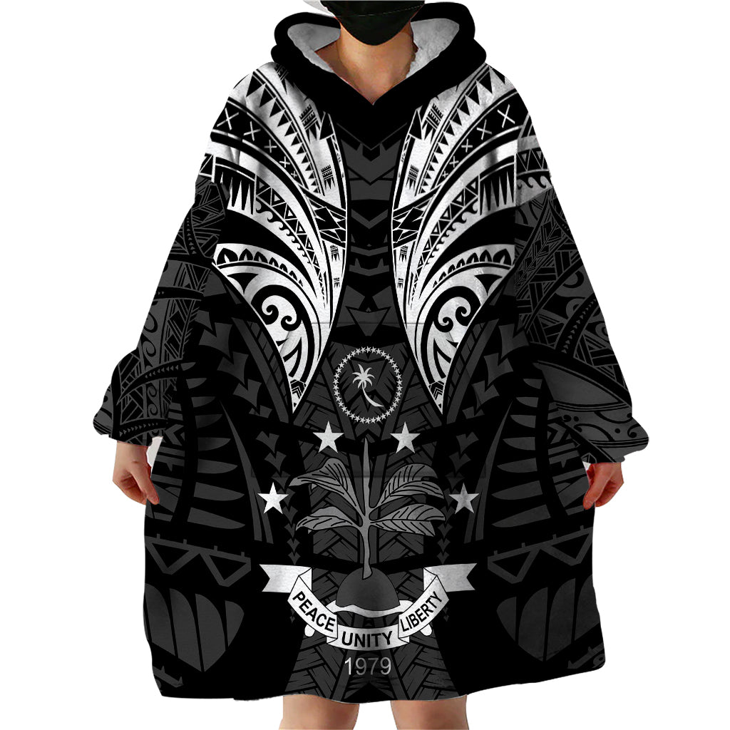 FSM Chuuk States Wearable Blanket Hoodie Micronesia Vintage Polynesian Tribal Black Version LT9 - Polynesian Pride
