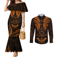 FSM Chuuk States Couples Matching Mermaid Dress and Long Sleeve Button Shirts Micronesia Vintage Polynesian Tribal Gold Version LT9 Gold - Polynesian Pride