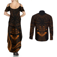 FSM Chuuk States Couples Matching Summer Maxi Dress and Long Sleeve Button Shirts Micronesia Vintage Polynesian Tribal Gold Version LT9 - Polynesian Pride