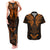 FSM Chuuk States Couples Matching Tank Maxi Dress and Hawaiian Shirt Micronesia Vintage Polynesian Tribal Gold Version LT9 Gold - Polynesian Pride