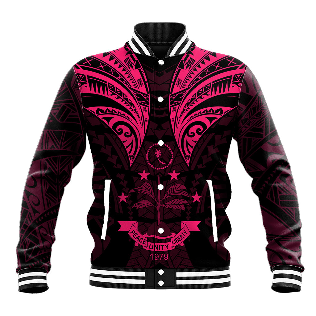 FSM Chuuk States Baseball Jacket Micronesia Vintage Polynesian Tribal Pink Version LT9 Unisex Pink - Polynesian Pride