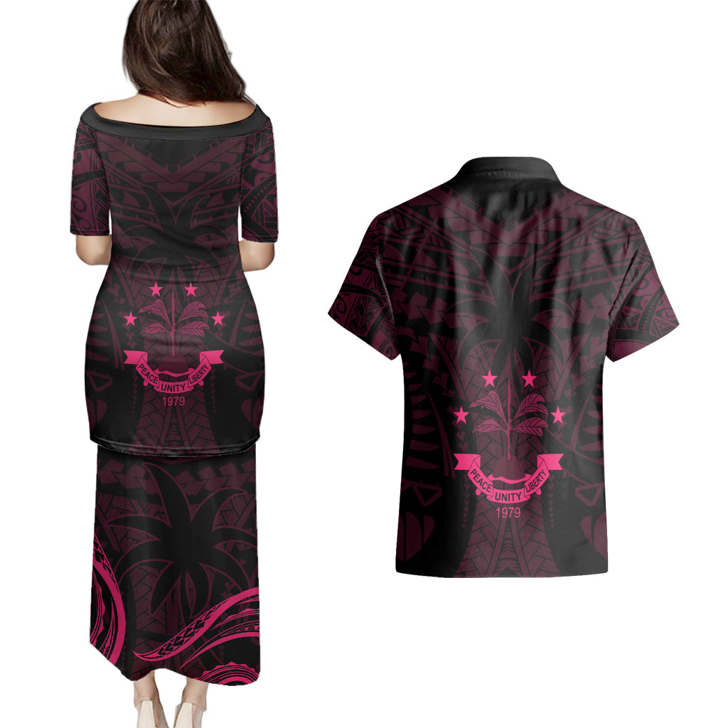 FSM Chuuk States Couples Matching Puletasi Dress and Hawaiian Shirt Micronesia Vintage Polynesian Tribal Pink Version LT9 - Polynesian Pride