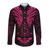 FSM Chuuk States Long Sleeve Button Shirt Micronesia Vintage Polynesian Tribal Pink Version LT9 Unisex Pink - Polynesian Pride