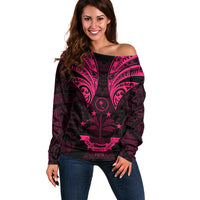 FSM Chuuk States Off Shoulder Sweater Micronesia Vintage Polynesian Tribal Pink Version LT9 Women Pink - Polynesian Pride