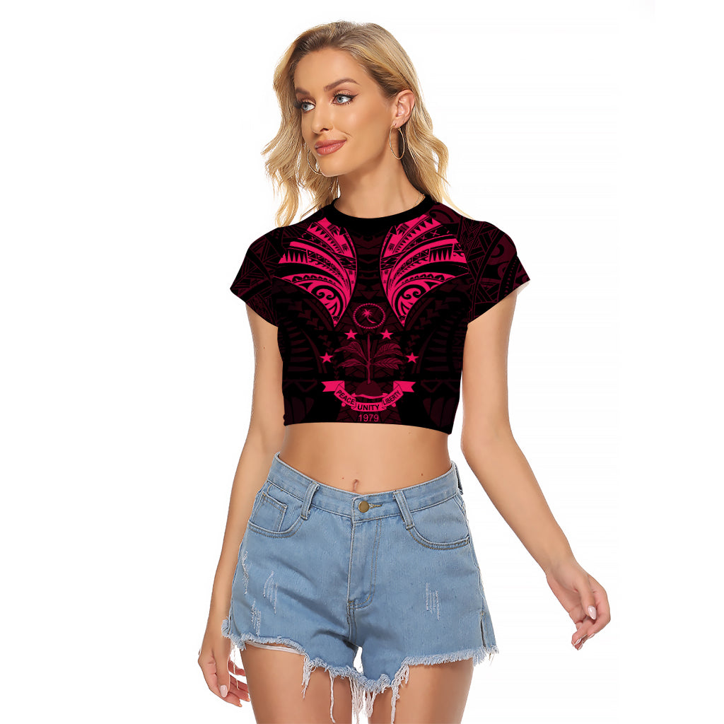 FSM Chuuk States Raglan Cropped T Shirt Micronesia Vintage Polynesian Tribal Pink Version LT9 Female Pink - Polynesian Pride
