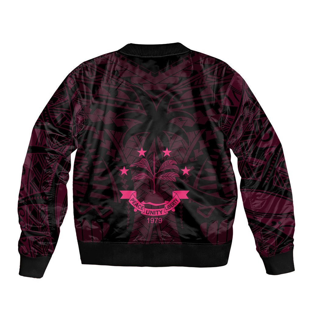 FSM Chuuk States Sleeve Zip Bomber Jacket Micronesia Vintage Polynesian Tribal Pink Version LT9 - Polynesian Pride