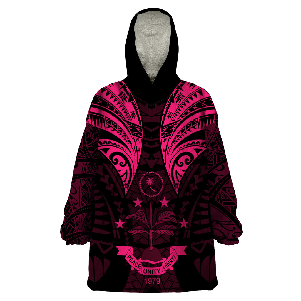 FSM Chuuk States Wearable Blanket Hoodie Micronesia Vintage Polynesian Tribal Pink Version LT9 One Size Pink - Polynesian Pride