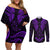 FSM Chuuk States Couples Matching Off Shoulder Short Dress and Long Sleeve Button Shirts Micronesia Vintage Polynesian Tribal Purple Version LT9 Purple - Polynesian Pride