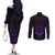FSM Chuuk States Couples Matching Off The Shoulder Long Sleeve Dress and Long Sleeve Button Shirts Micronesia Vintage Polynesian Tribal Purple Version LT9 - Polynesian Pride