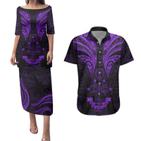 FSM Chuuk States Couples Matching Puletasi Dress and Hawaiian Shirt Micronesia Vintage Polynesian Tribal Purple Version LT9 Purple - Polynesian Pride
