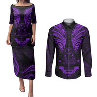 FSM Chuuk States Couples Matching Puletasi Dress and Long Sleeve Button Shirts Micronesia Vintage Polynesian Tribal Purple Version LT9 Purple - Polynesian Pride
