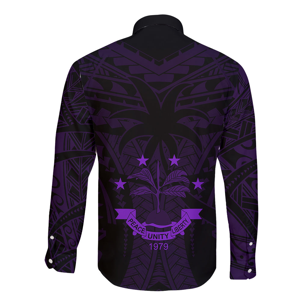 FSM Chuuk States Long Sleeve Button Shirt Micronesia Vintage Polynesian Tribal Purple Version LT9 - Polynesian Pride