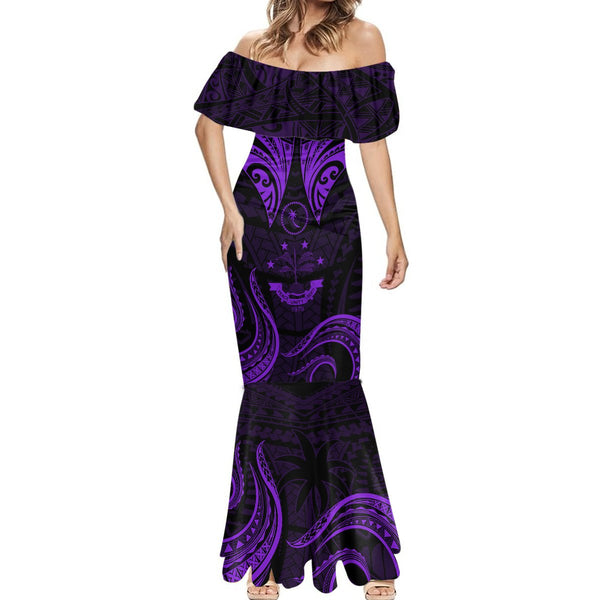 FSM Chuuk States Off Shoulder Maxi Dress Micronesia Vintage Polynesian Tribal Gold Version LT9