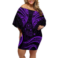 FSM Chuuk States Off Shoulder Short Dress Micronesia Vintage Polynesian Tribal Purple Version LT9 Women Purple - Polynesian Pride