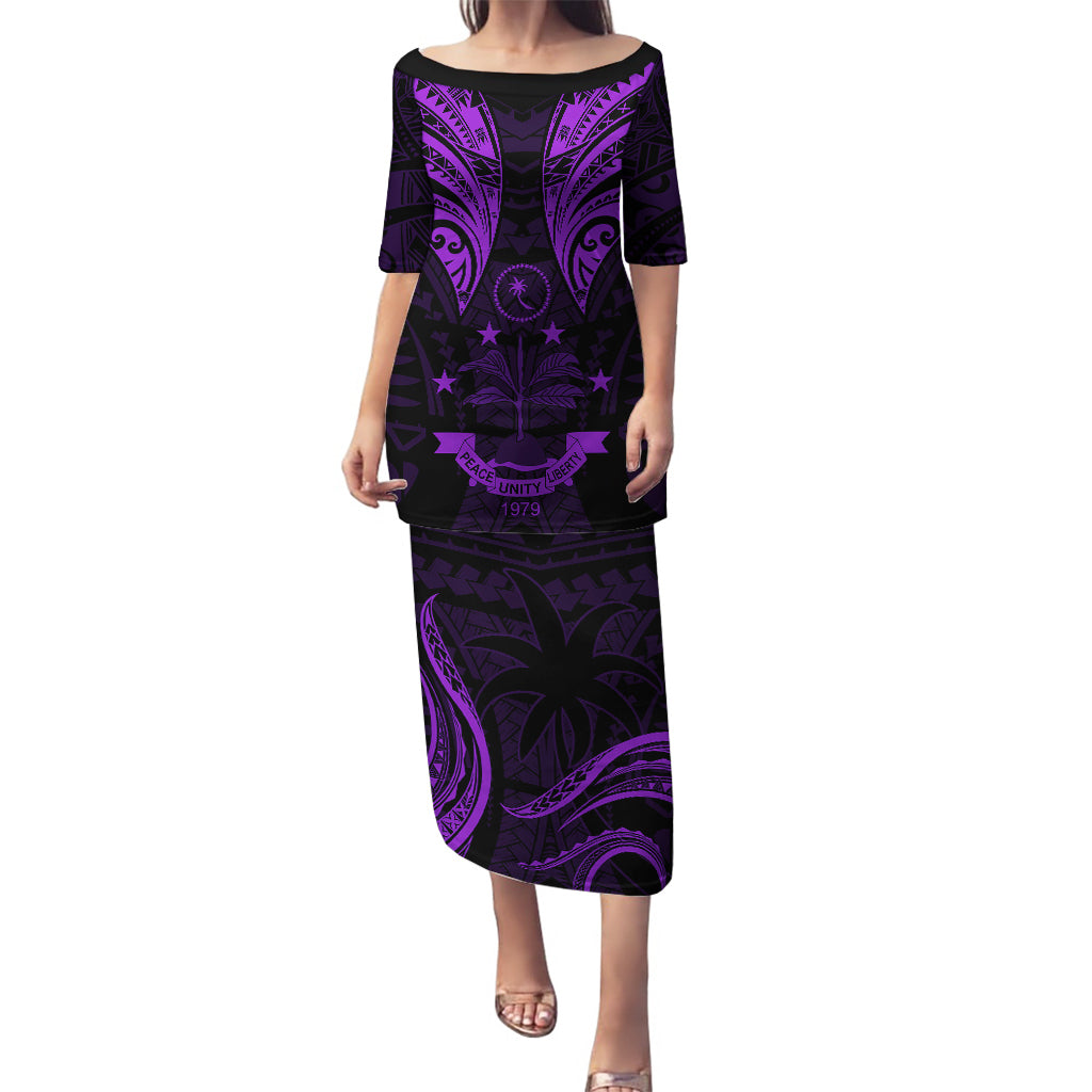 FSM Chuuk States Puletasi Micronesia Vintage Polynesian Tribal Purple Version LT9 Long Dress Purple - Polynesian Pride