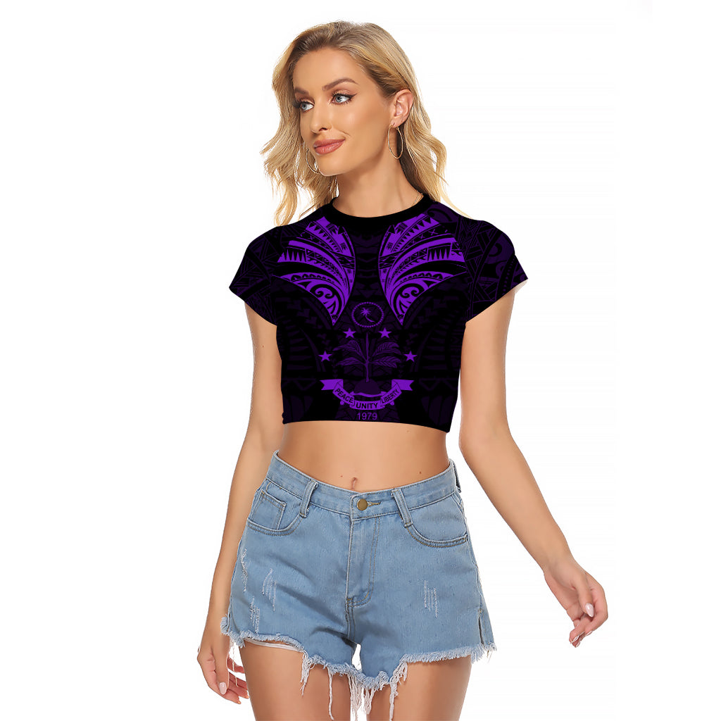 FSM Chuuk States Raglan Cropped T Shirt Micronesia Vintage Polynesian Tribal Purple Version LT9 Female Purple - Polynesian Pride