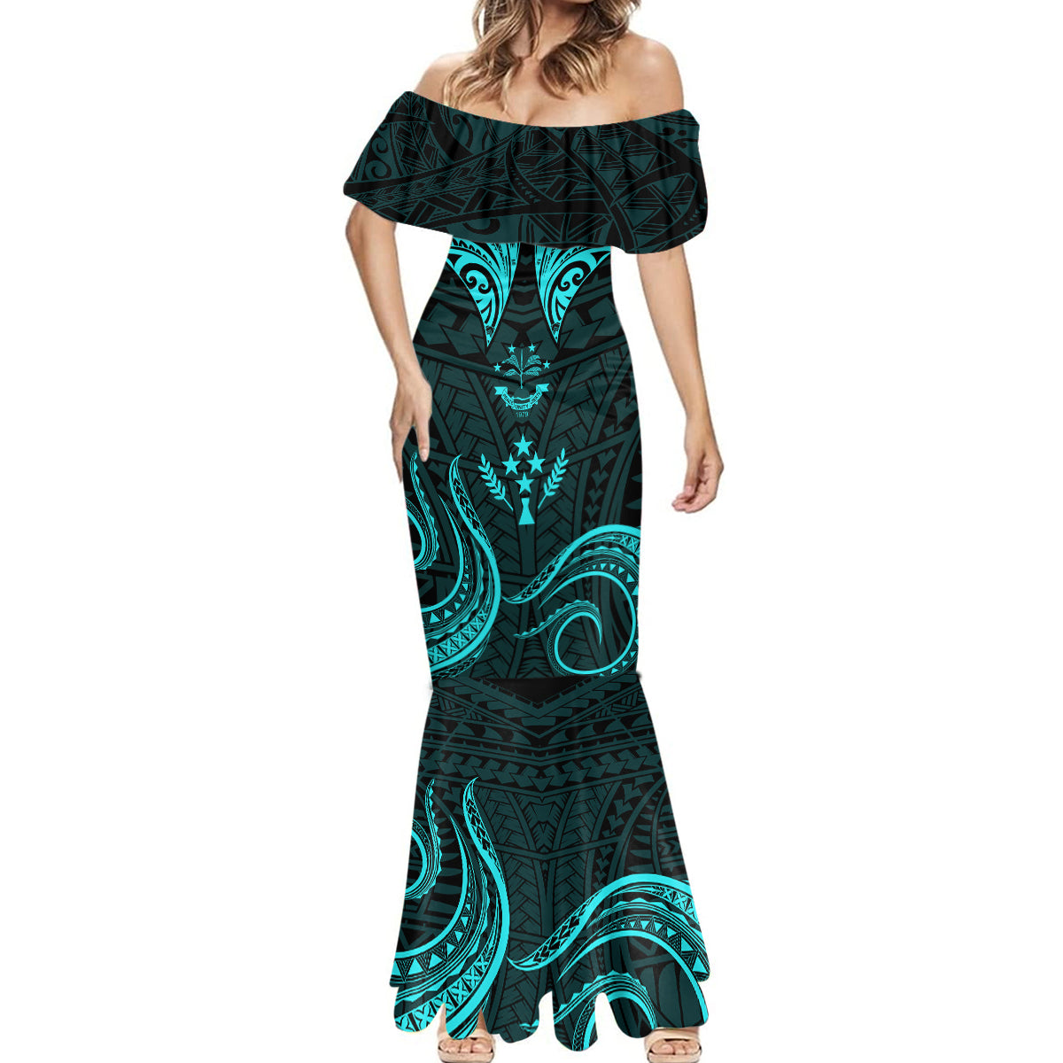 FSM Kosrae States Mermaid Dress Micronesia Vintage Polynesian Tribal Aqua Version LT9 - Polynesian Pride