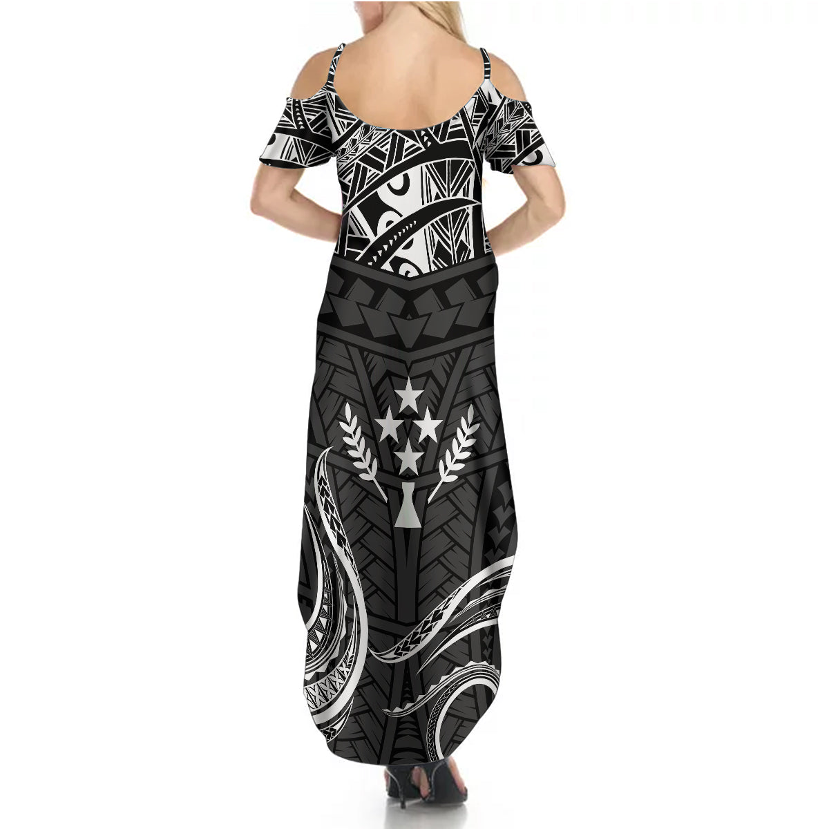 FSM Kosrae States Summer Maxi Dress Micronesia Vintage Polynesian Tribal Black Version LT9 - Polynesian Pride