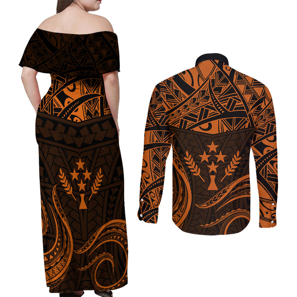 FSM Chuuk States Couples Matching Tank Maxi Dress and Long Sleeve Button Shirts Micronesia Vintage Polynesian Tribal Pink Version LT9