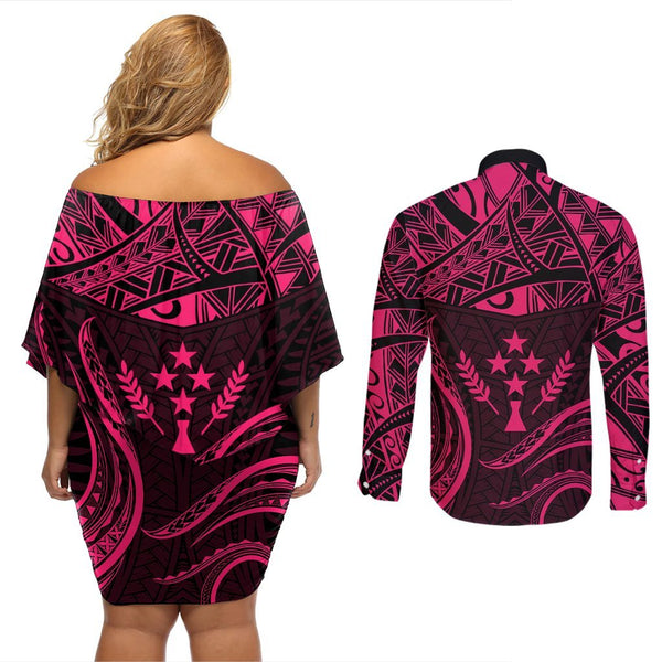 FSM Kosrae States Couples Matching Tank Maxi Dress and Long Sleeve Button Shirts Micronesia Vintage Polynesian Tribal Aqua Version LT9 main image 1