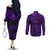 FSM Kosrae States Couples Matching Off The Shoulder Long Sleeve Dress and Long Sleeve Button Shirts Micronesia Vintage Polynesian Tribal Purple Version LT9 - Polynesian Pride