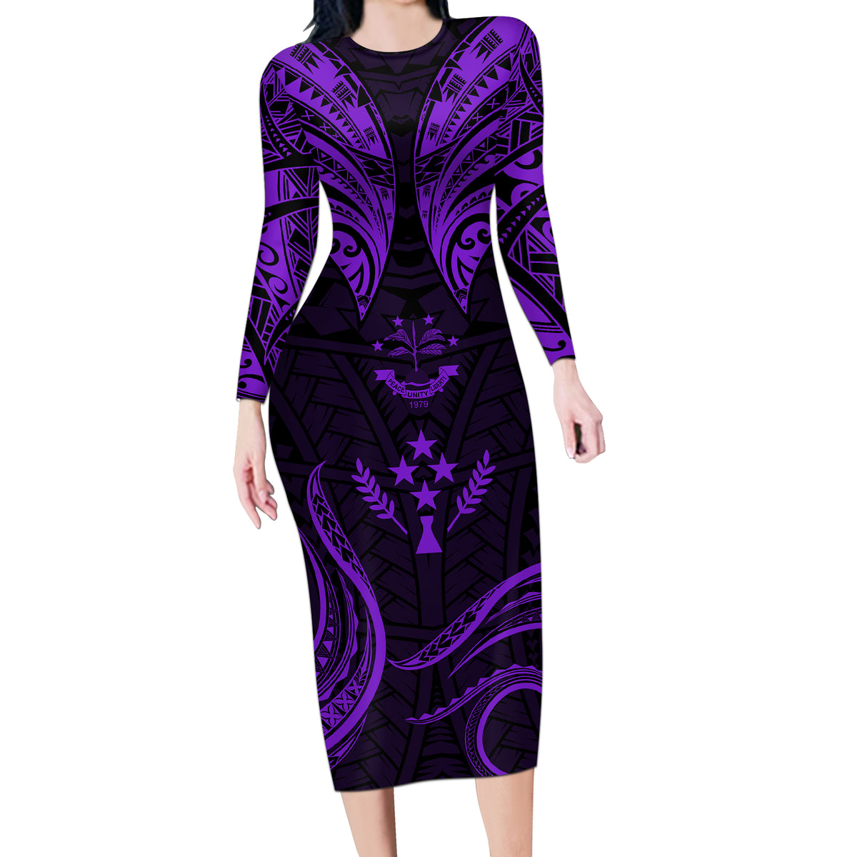 purple long sleeve bodycon dress FSM Kosrae States Long Sleeve Bodycon Dress Micronesia Vintage Polynes