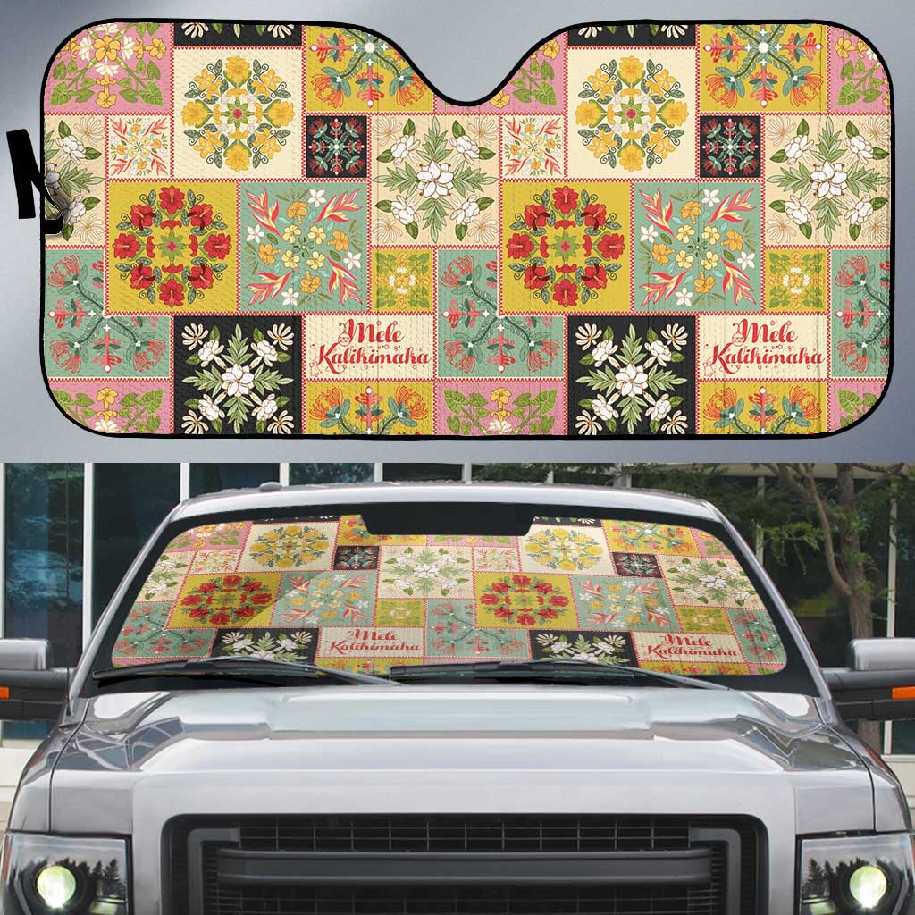 Mele Kalikimaka Hawaii Christmas Auto Sun Shade Melemele Mama Seamless Floral Motif - Polynesian Pride