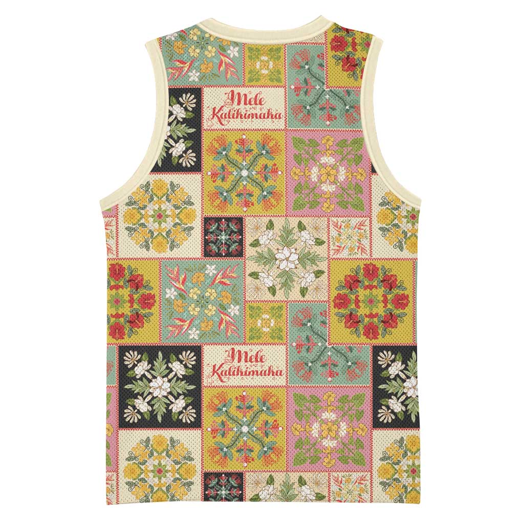 Mele Kalikimaka Hawaii Christmas Basketball Jersey Melemele Mama Seamless Floral Motif - Polynesian Pride