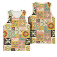 Mele Kalikimaka Hawaii Christmas Basketball Jersey Melemele Mama Seamless Floral Motif - Polynesian Pride