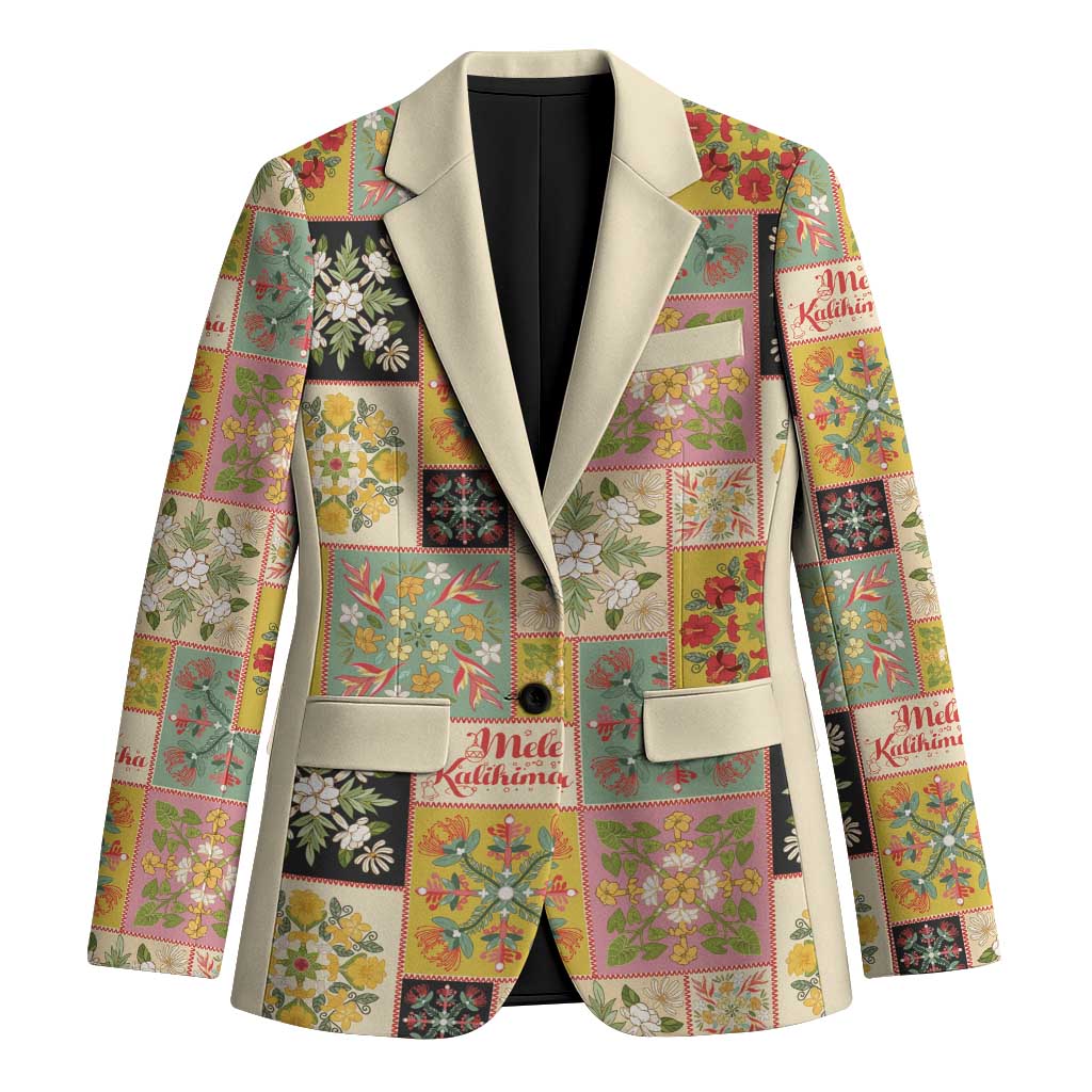 Mele Kalikimaka Hawaii Christmas Blazer Melemele Mama Seamless Floral Motif - Polynesian Pride