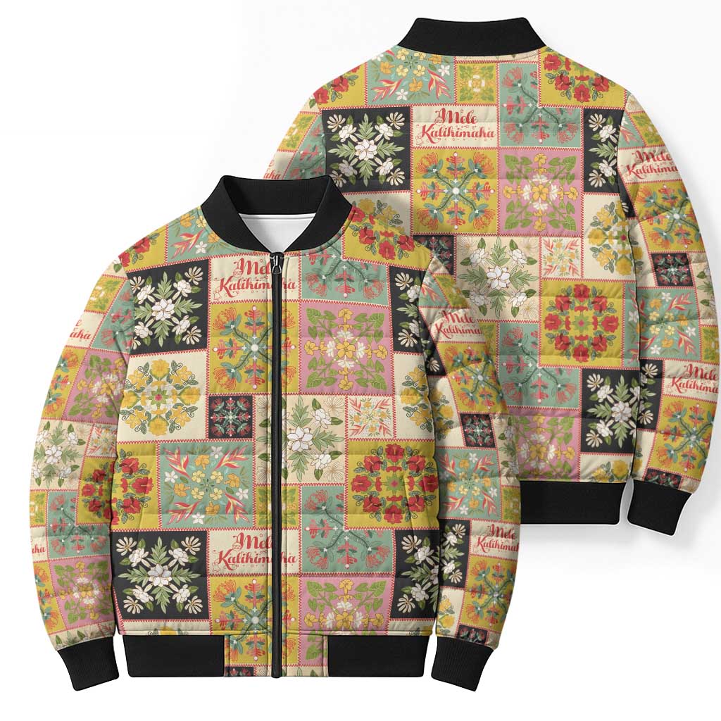 Mele Kalikimaka Hawaii Christmas Bomber Puffer Jacket Melemele Mama Seamless Floral Motif - Polynesian Pride
