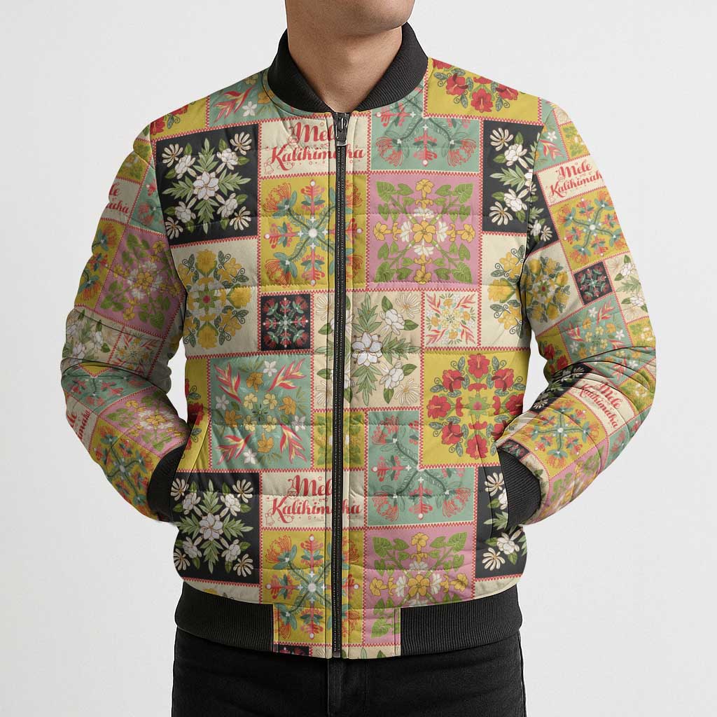 Mele Kalikimaka Hawaii Christmas Bomber Puffer Jacket Melemele Mama Seamless Floral Motif - Polynesian Pride