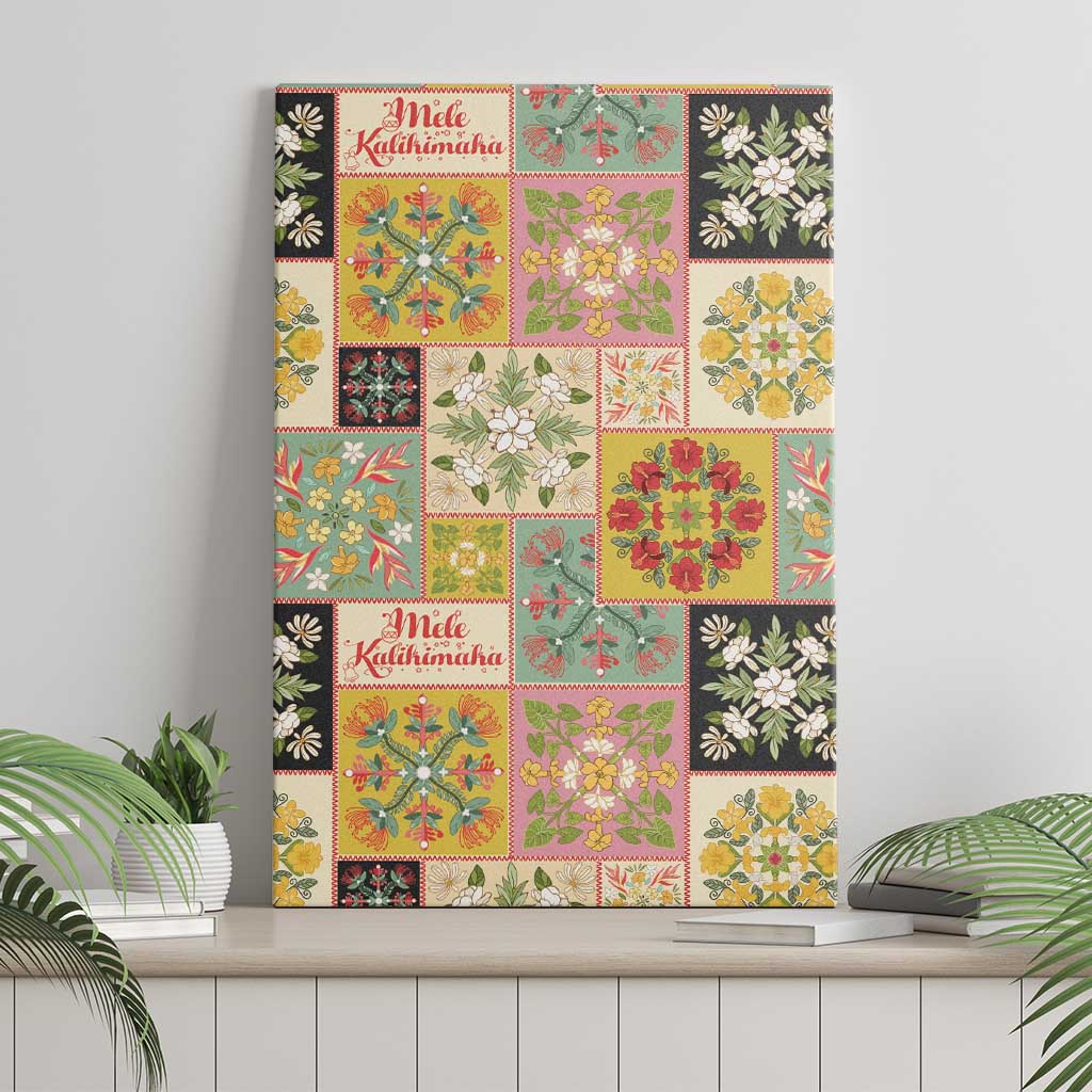 Mele Kalikimaka Hawaii Christmas Canvas Wall Art Melemele Mama Seamless Floral Motif - Polynesian Pride
