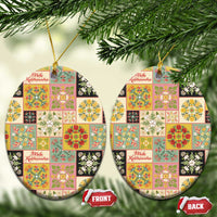 Mele Kalikimaka Hawaii Christmas Ceramic Ornament Melemele Mama Seamless Floral Motif - Polynesian Pride