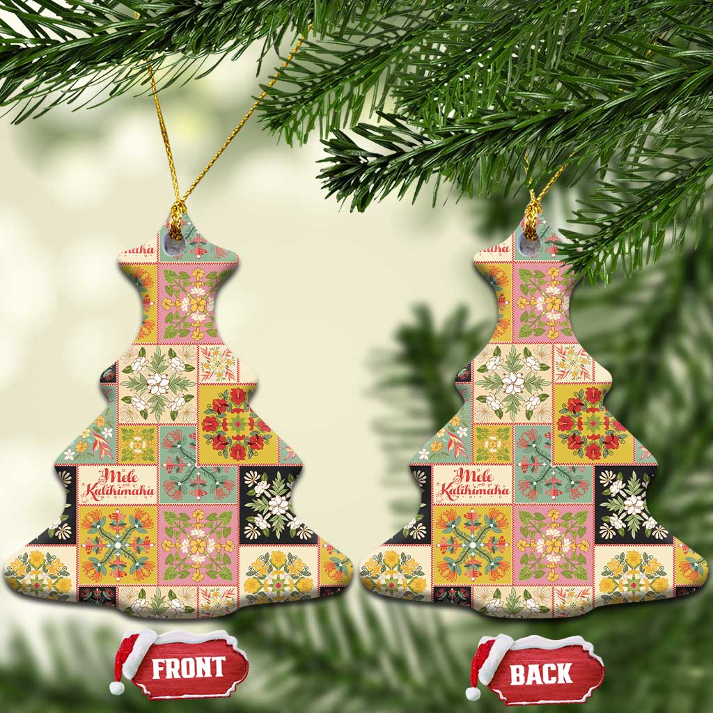 Mele Kalikimaka Hawaii Christmas Ceramic Ornament Melemele Mama Seamless Floral Motif - Polynesian Pride