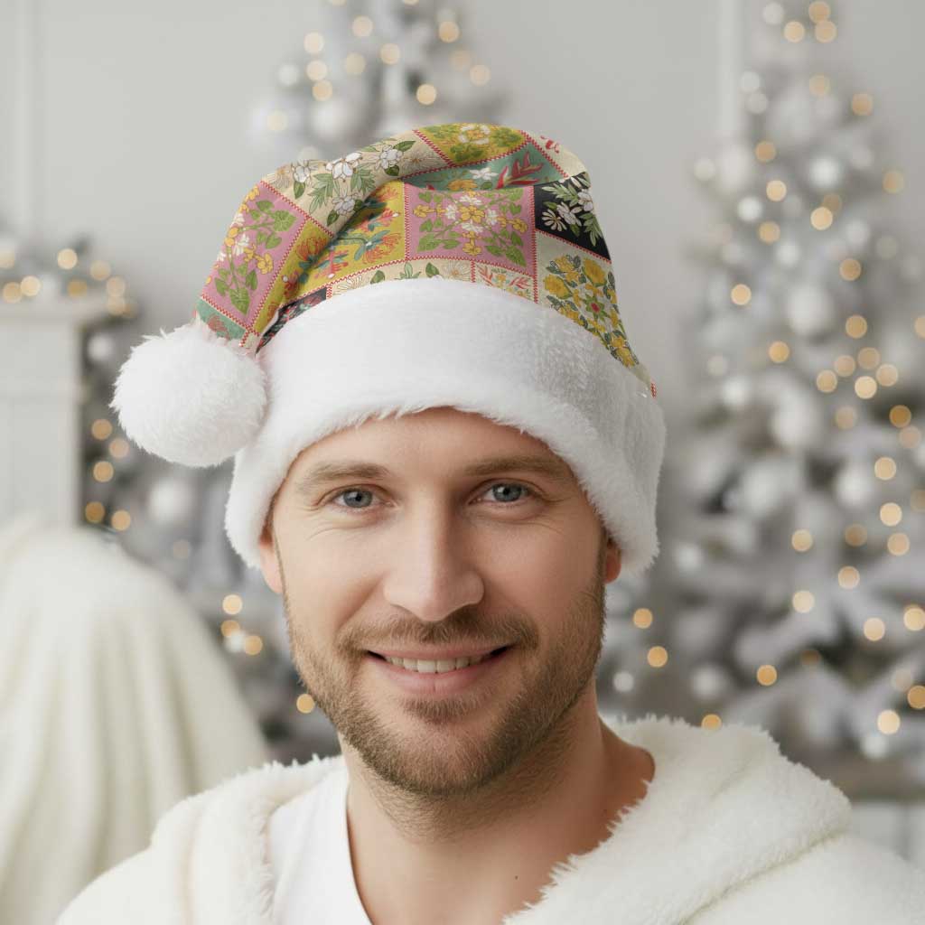 Mele Kalikimaka Hawaii Christmas Santa Hat Melemele Mama Seamless Floral Motif - Polynesian Pride