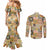 Mele Kalikimaka Hawaii Christmas Couples Matching Mermaid Dress and Long Sleeve Button Shirt Melemele Mama Seamless Floral Motif - Polynesian Pride