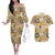 Mele Kalikimaka Hawaii Christmas Couples Matching Off The Shoulder Long Sleeve Dress and Hawaiian Shirt Melemele Mama Seamless Floral Motif - Polynesian Pride