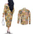 Mele Kalikimaka Hawaii Christmas Couples Matching Off The Shoulder Long Sleeve Dress and Long Sleeve Button Shirt Melemele Mama Seamless Floral Motif - Polynesian Pride