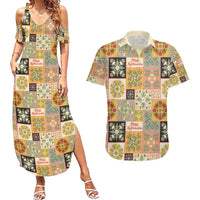 Mele Kalikimaka Hawaii Christmas Couples Matching Summer Maxi Dress and Hawaiian Shirt Melemele Mama Seamless Floral Motif - Polynesian Pride