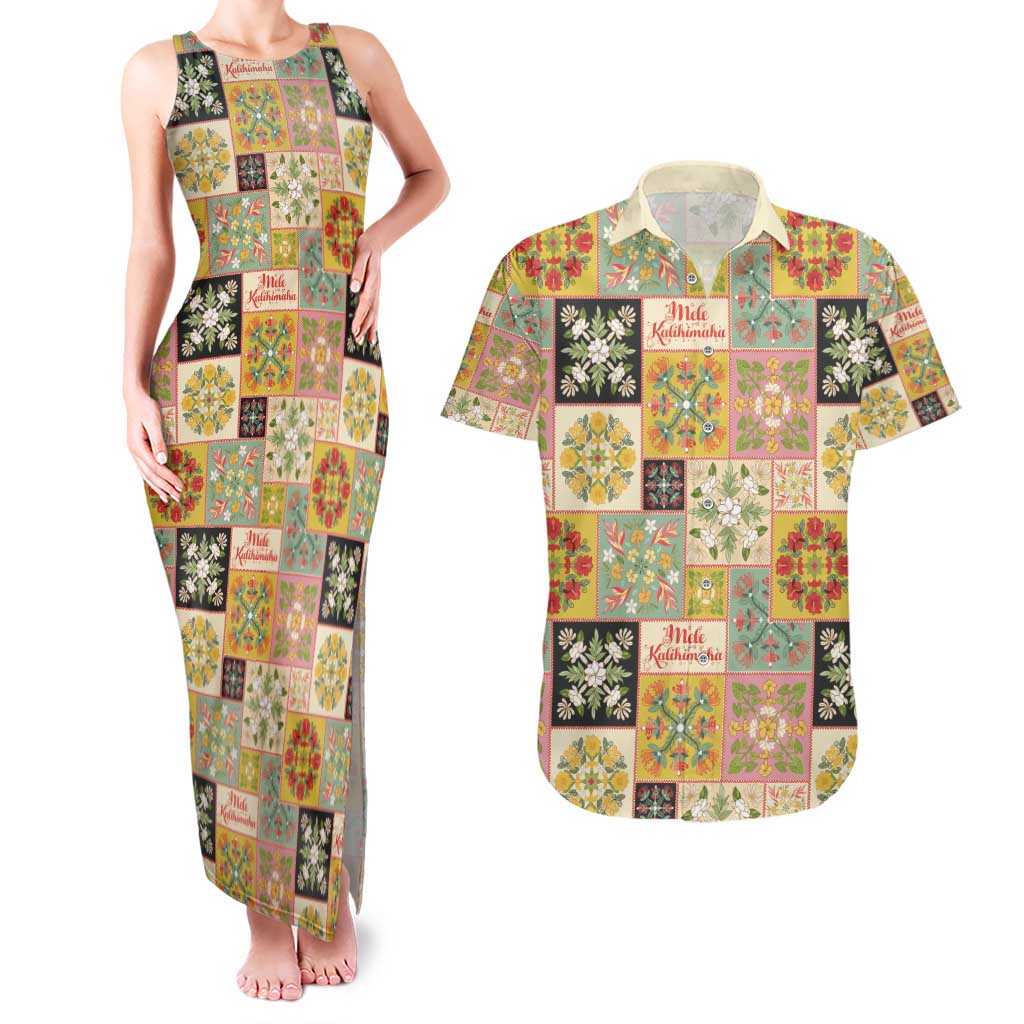 Mele Kalikimaka Hawaii Christmas Couples Matching Tank Maxi Dress and Hawaiian Shirt Melemele Mama Seamless Floral Motif - Polynesian Pride