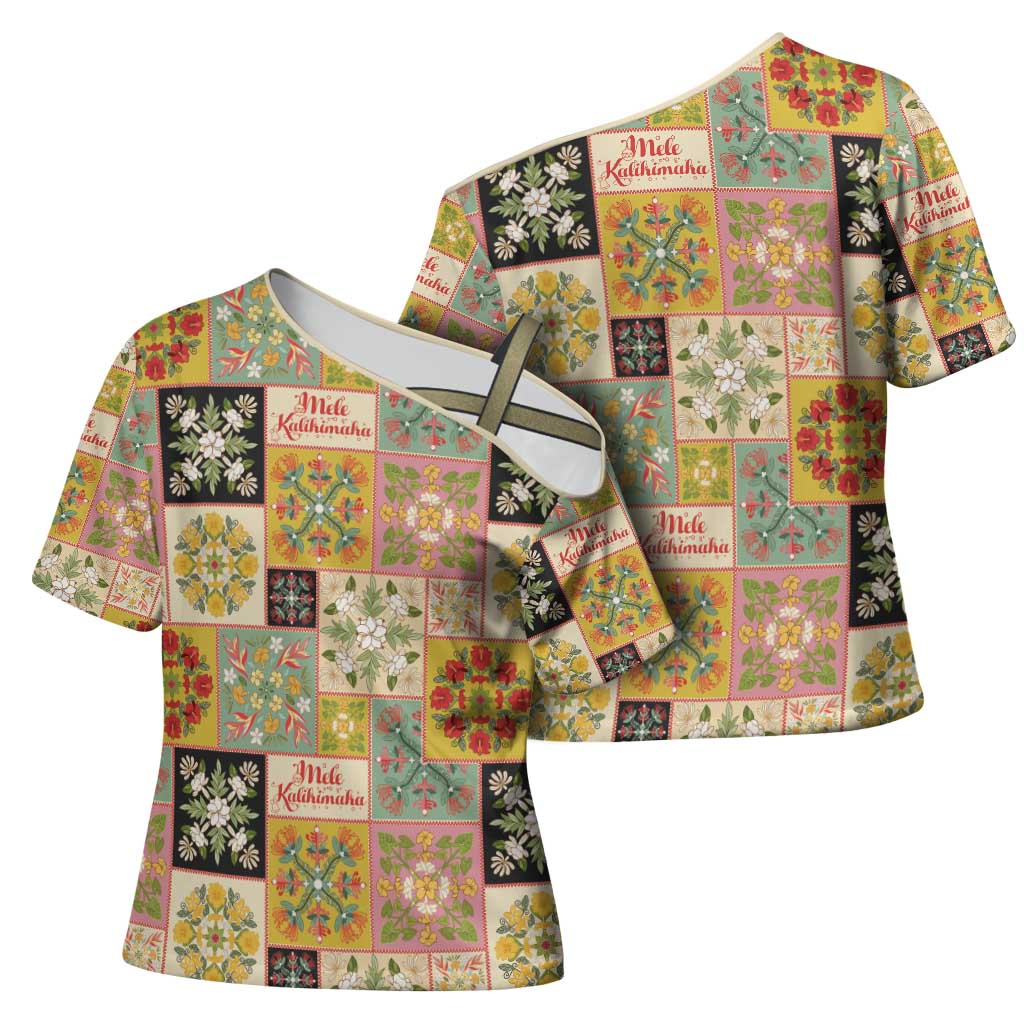 Mele Kalikimaka Hawaii Christmas Cross Shoulder Shirt Melemele Mama Seamless Floral Motif - Polynesian Pride