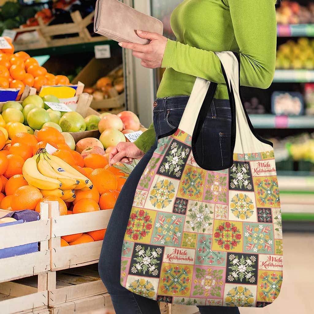 Mele Kalikimaka Hawaii Christmas Grocery Bag Melemele Mama Seamless Floral Motif - Polynesian Pride