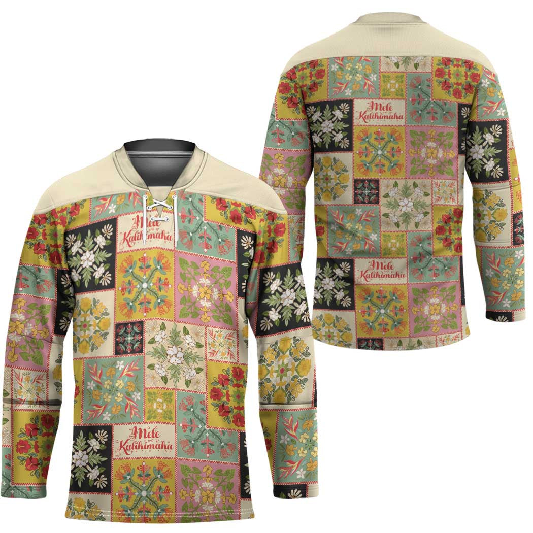 Mele Kalikimaka Hawaii Christmas Hockey Jersey Melemele Mama Seamless Floral Motif - Polynesian Pride