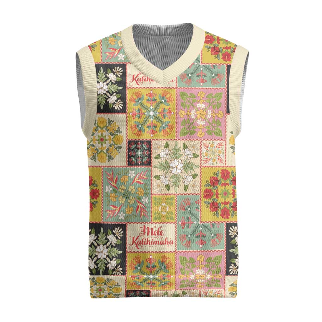 Mele Kalikimaka Hawaii Christmas Knitted V-Neck Vest Melemele Mama Seamless Floral Motif - Polynesian Pride