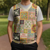 Mele Kalikimaka Hawaii Christmas Knitted V-Neck Vest Melemele Mama Seamless Floral Motif - Polynesian Pride