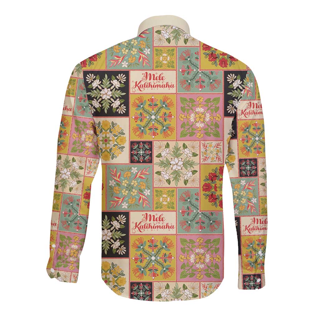 Mele Kalikimaka Hawaii Christmas Long Sleeve Button Shirt Melemele Mama Seamless Floral Motif - Polynesian Pride