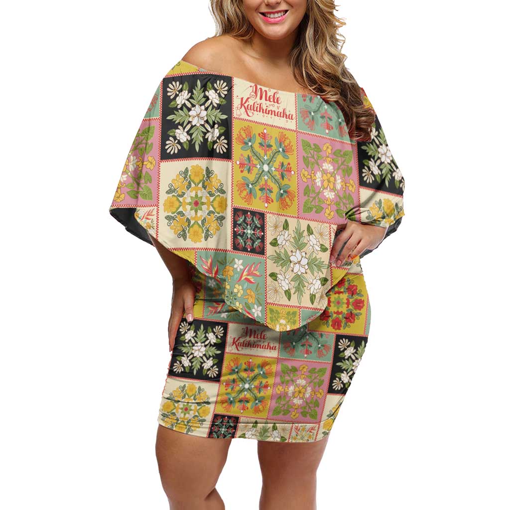 Mele Kalikimaka Hawaii Christmas Off Shoulder Short Dress Melemele Mama Seamless Floral Motif - Polynesian Pride